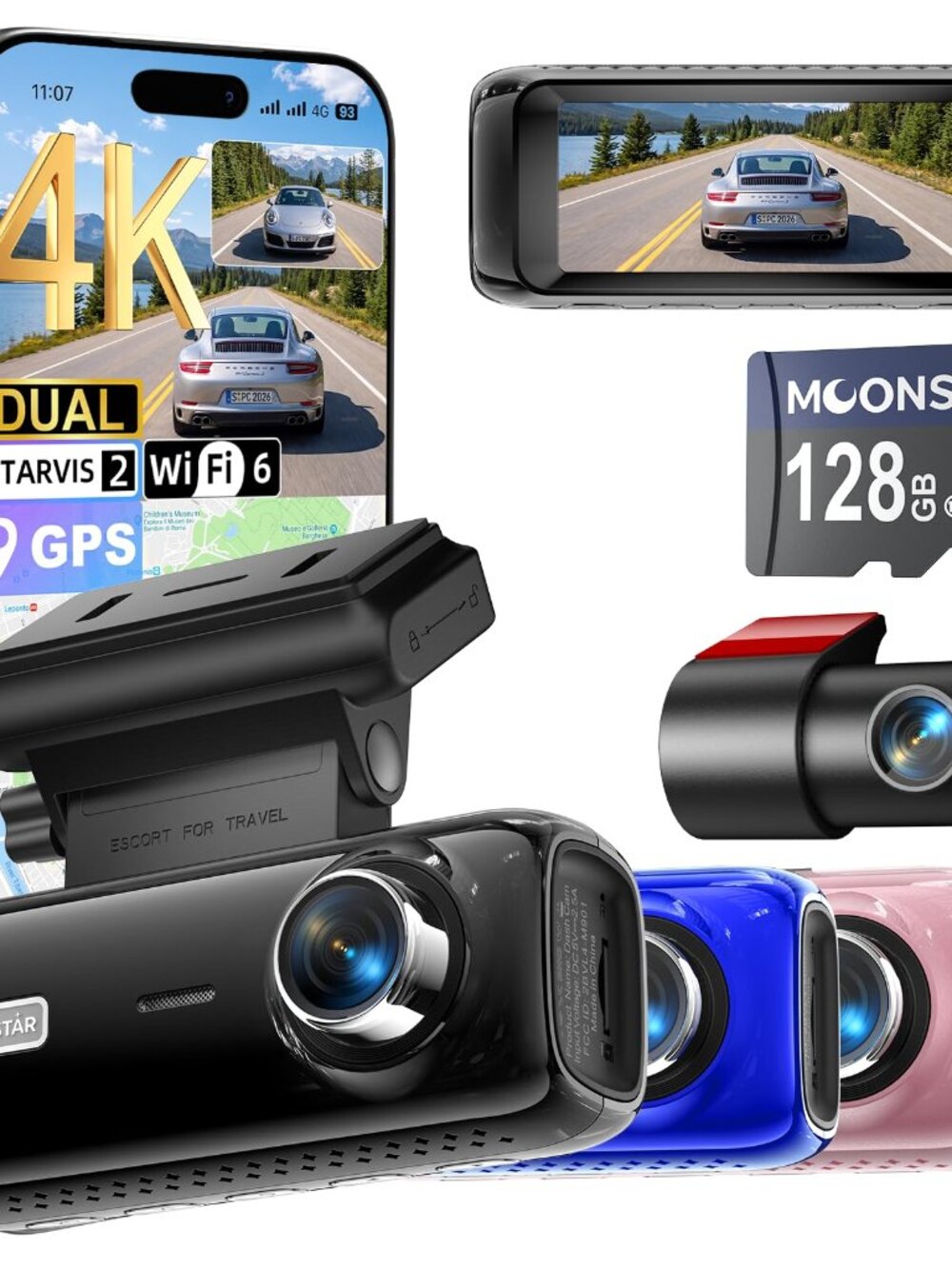 NEW 4KUHD Dual Dash Cam Front Rear STARVIS 2 Car Camera for Cars GPS Free 128GB